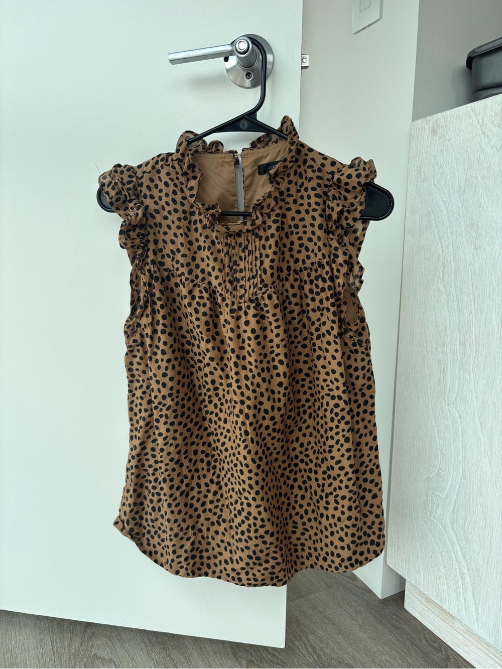 J. Crew Brown Polka Dot Ruffle Sleeveless Top